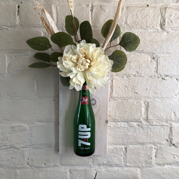 Vintage Repurposed 7Up Bottle Wall Sconce/Vase
