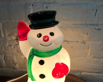 Vintage Tabletop Waving Snowman Lighted Blow Mold