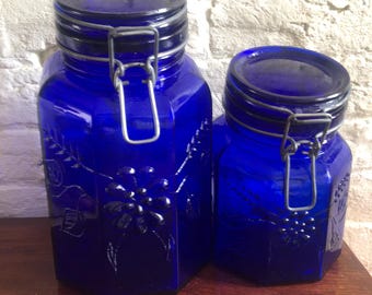 1 Liters Vintage Made in Italy Bormioli Rocco Fido Jar With Cobalt