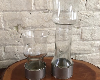Vintage Glass and Pewter Candleholders Chamberlain