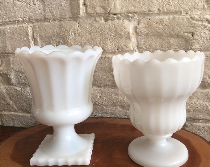 Vintage Milk Glass Pedestal Vases or Planter Set Etsy