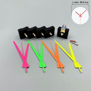 Neonuhrzeiger #2 - neonpink, neongrün, neonorange, neongelb inkl. Quarzuhrwerk lautlos mit Schaftlänge 12, 15, 18, 22, 28 und 32 mm