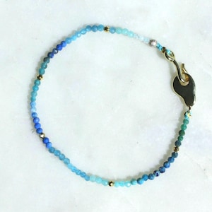 Turquoise Ombre Dainty Bracelet, Natural gemstone beads, 24k gold filled waterproof, Stacking Summer Bracelet