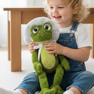 Crochet Frog Amigurumi Pattern, Plush Toy with Cap (PDF Download)