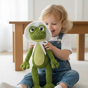 Crochet Frog Amigurumi Pattern, Plush Toy with Cap (PDF Download)