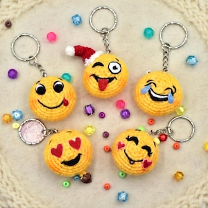 Crochet Smiley Emoji Keychain Pattern Bundle | Amigurumi Tutorial with Santa Hat (Digital Download)