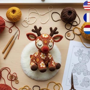 African Flower Reindeer Crochet Pattern, Amigurumi Christmas Toy (PDF Pattern)