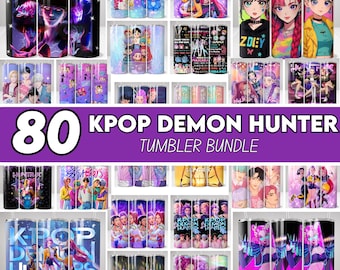 Paquete de vasos Huntrix de 20 oz con envoltorio PNG, vaso de Demon Hunters, regalo para fans de Huntrix, vaso delgado de Kpop