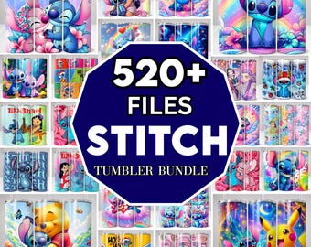 520 Stitch Tumbler Wrap Designs Bundle, Stitch Sublimation Designs, 20 oz Stitch Tumbler Wrap PNG, Lilo & Stitch Sublimation, Commercial