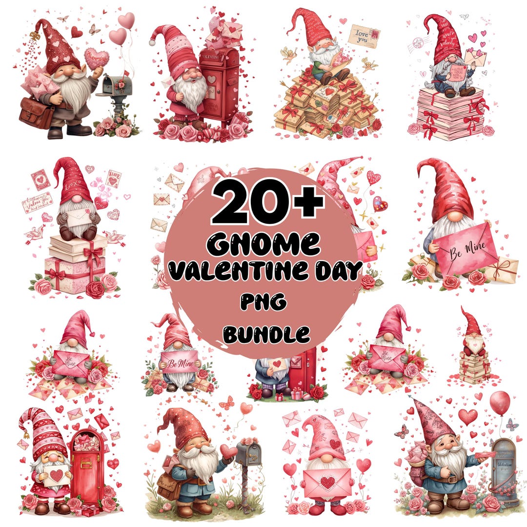 Valentines Gnome Clipart Bundle, Valentines Clipart, Valentines Png ...