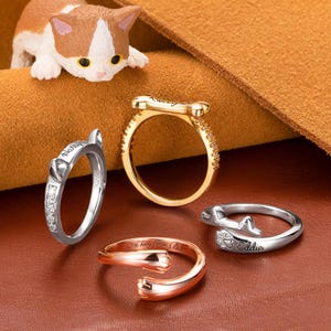 Custom Sterling Silver Cat Ring, Personalized Pet Ring, Pet Memorial Ring, Cat Ears Ring, Gold Cat Ring, Pet Paw Ring, Jewelry Gift for Her