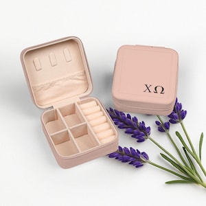 Custom Sorority Jewelry Box, Personalized Greek Letter Monogrammed Travel Jewelry Case, Initiation Gift, Bid Day Gift, Sorority Gift Merch