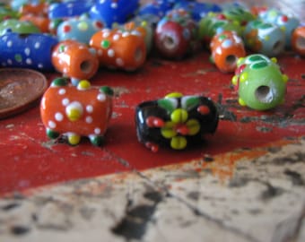 Glass Sputnik Barrel Bead 8 piece lot Random Mix Opaque Colors