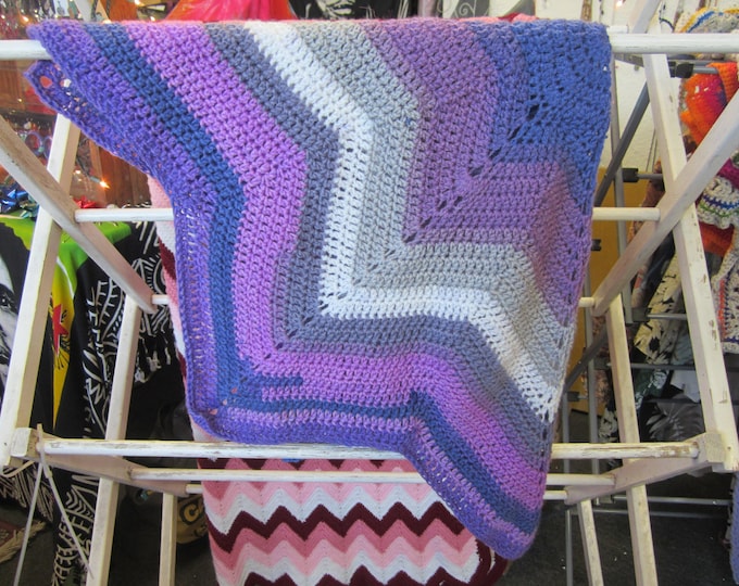 7 Point Star Baby Blanket Lap Throw Purples White Crochet Afghan Mandala Baby Moon Dreams FREE SHIPPING