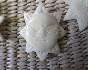 Hand Carved 35 mm Bone Sun Pendant Vintage