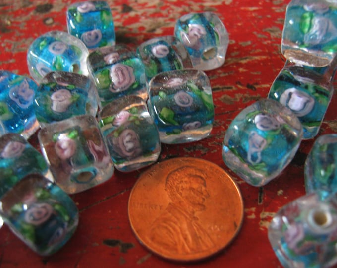 Square Ice Cube Flower Glass Bead 8 piece lot