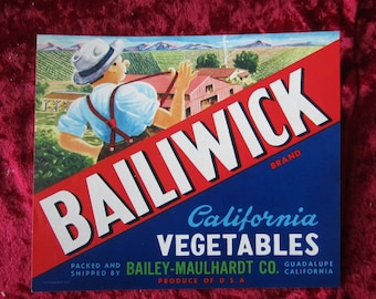 Bailiwick California Vegtables Vintage Fruit Crate Label
