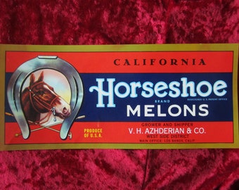 Horseshoe Melons Vintage Fruit Crate Label