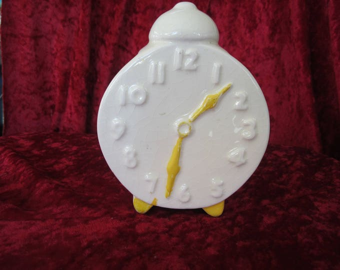Vintage Pottery Clock Face Wall Pocket Planter