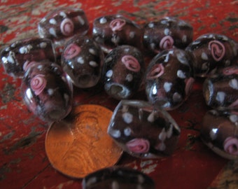 Purple Oval Ice Flower Glass Bead 8 piece lot