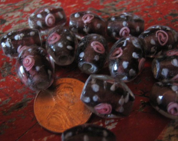 Purple Oval Ice Flower Glass Bead 8 piece lot