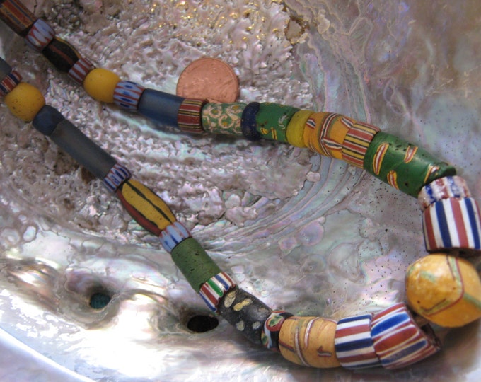 Antique Venetian Trade Bead Mixed Strand Necklace Yellows Free Shipping