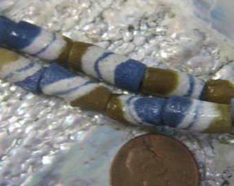 Vintage African Trade Beads Blue Tan White 50 pc Lot