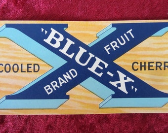 Blue X Cherries Vintage Fruit Crate Label
