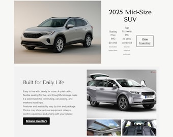 AI-Ready Vehicle Template Responsive HTML CSS Landing Page Editable Car Dealer Website Template for Auto Listings