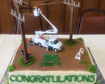 Lineman CAKE DECORATING KIT | Truck | Utility Poles | Traffic Cones | Telephone | Electric | Graduations | Retirement | Birthday