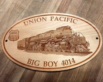 UNION PACIFIC RAILROAD Big Boy 4014 Personalized Train Sign | Engraved Wooden Trains & Railroad Gifts