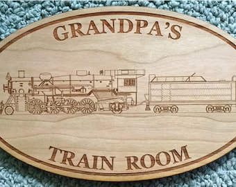 Personalized Sign Railroad & Trains Gifts for Dad, Grandpa | 6"x10" Oval