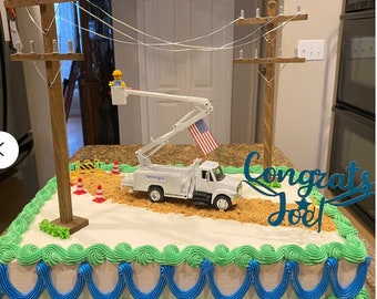 Lineman CAKE DECORATING KIT | Truck | Utility Poles | Construction Barrels | Telephone | Electric | Graduations | Retirement | Birthday