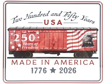250th Anniversary USA Boxcar Metal Sign | 10”x12” Train & Railroad Art