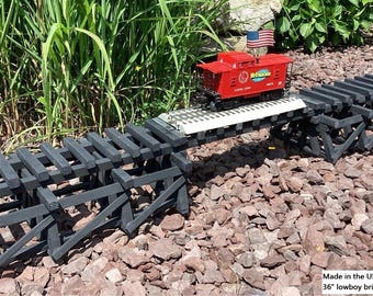 O Scale/Gauge Wooden Lowboy Trestle | 36" Bridge | Works w/FastTrack | USA Made