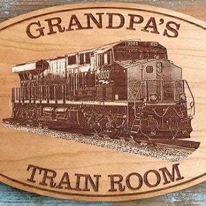 PERSONALIZED TRAIN SIGN | Railroad | Diesel Engine | Engraved | Wooden Sign | Gifts for Men | Dad | Grandpa | Boyfriend | Kids