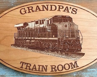 PERSONALIZED TRAIN SIGN | Railroad | Diesel Engine | Engraved | Wooden Sign | Gifts for Men | Dad | Grandpa | Boyfriend | Kids