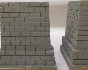O SCALE Bridge Supports - (2) Model Railroad Gray Piers - 7" Tall , Toy Trains 1:48 Scenery