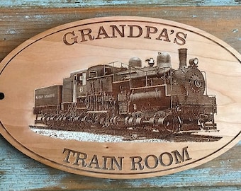 PERSONALIZED TRAIN SIGN | Western Maryland Railroad |Shay Engine | Engraved | Wooden Sign | Gifts for Men | Dad | Grandpa | Boyfriend