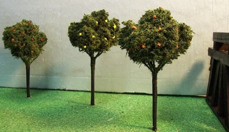 Model Railroading MINIATURE FRUIT TREES for Teachers Party Centerpiece-- Choose Apple Orange Lemon Wedding Favors Architechture