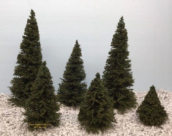 Miniature Realistic Trees (6 pk) - Crafts, Doll House, Scenery, Diorama & Model Railroad, Sizes 2 - 7 inch tall