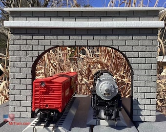 O Scale Double Track Tunnel Portals - (2) GRAY - Model Railroad Train Scenery For O Gauge Trains / Compatible with Fastrack