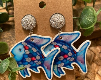 Boucles d'oreilles de professeur de poisson / cadeau de professeur / arc-en-ciel