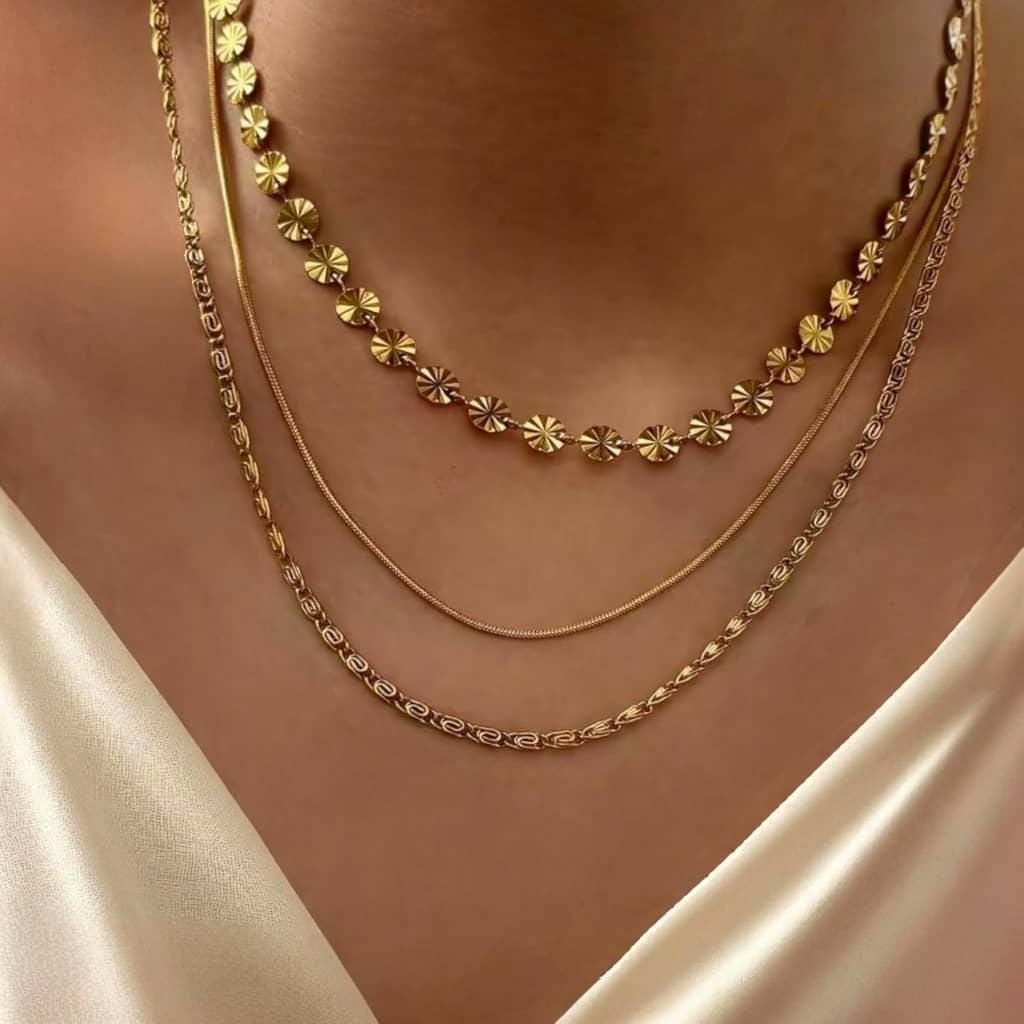 Collier simple doré multicouche pour femme punk tendance