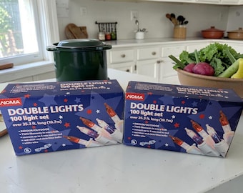 NOMA 87680 Double Lights 100 Set July 4th 2 Color Red Clear Blue White 35.3ft x2
