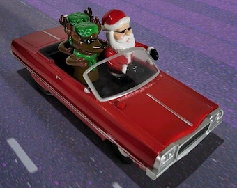 GEMMY Christmas Low Rider Red Impala Car w/ Santa & 2 Reindeer Animated Musical