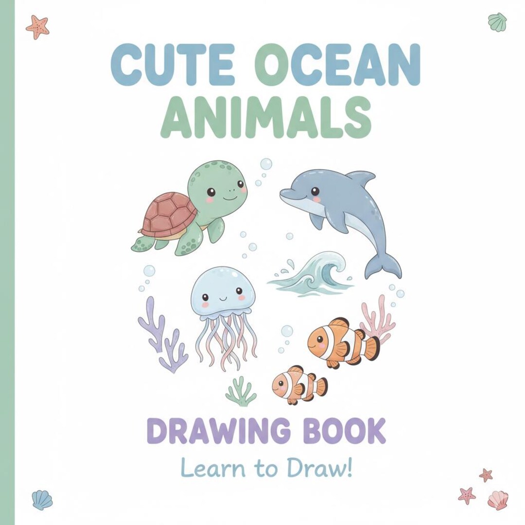 Cute Sea Animals Coloring & Drawing Book | Printable Ocean Creatures ...