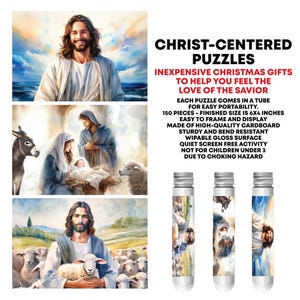 Christ-centered Mini Puzzles (3 to choose from) 150 pieces in each puzzle, 4x6 inch size, includes tubes, Birthday, Christmas, LDS Gift