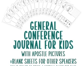 INSTANT DOWNLOAD- LDS General Conference Journal Pages for kids with Apostle Pictures, General Conference Notebook, Primary coloring pages