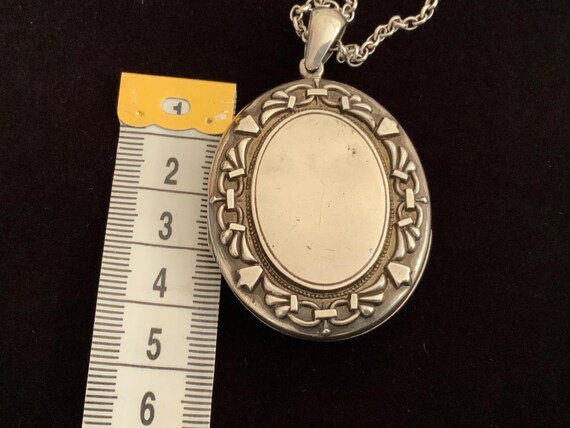 Antique Solid Silver Oval Locket Pendant Necklace… - image 7